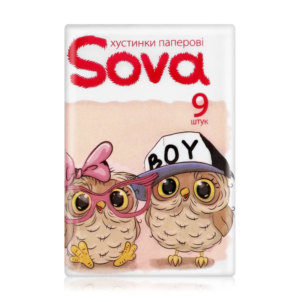 Sova паперові хустинки 3 шари дит.рожеві 9 шт.