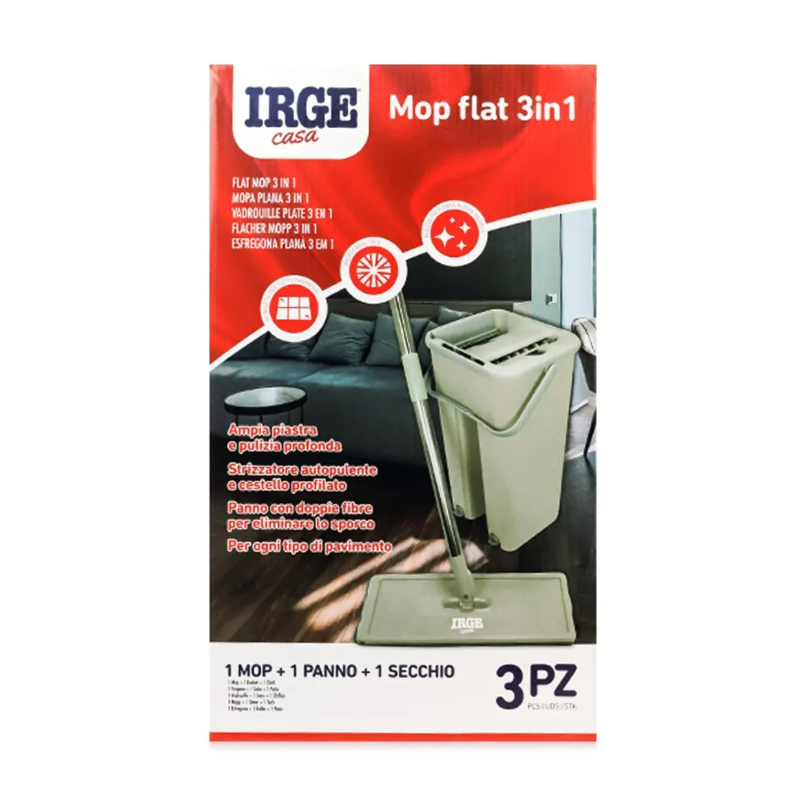 Irge набір для прибирання шварба + відро для самоочищення + запаска