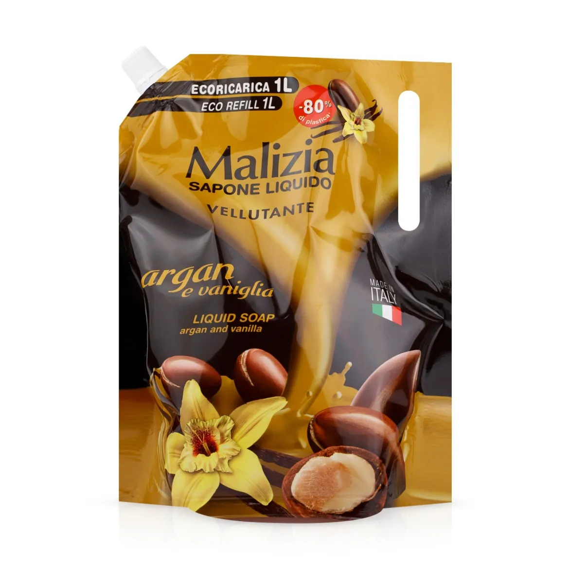 Malizia рідке мило дой-пак argan and vanilla 1л