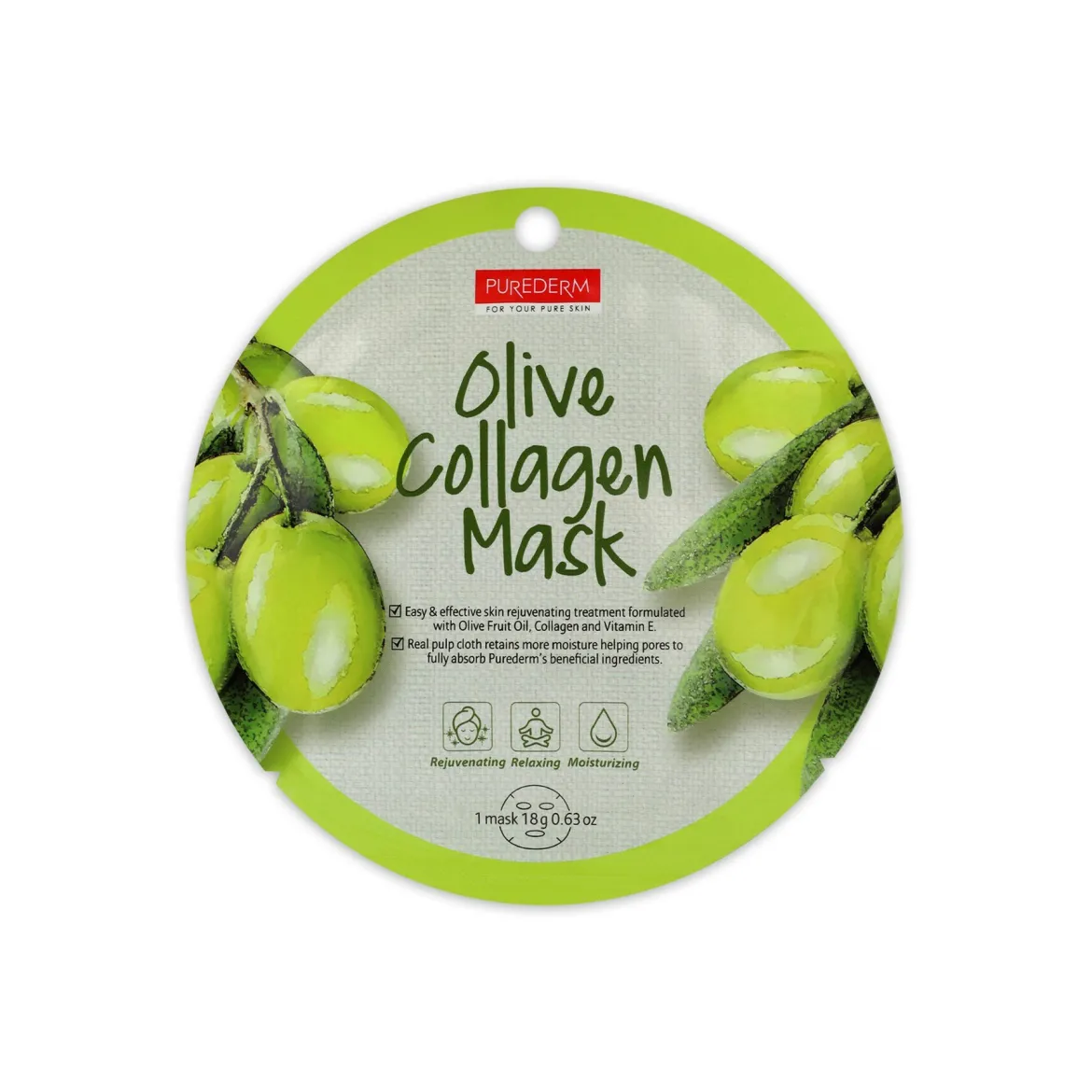 Purederm Circle маска тканинна колагенова, оливка 18г