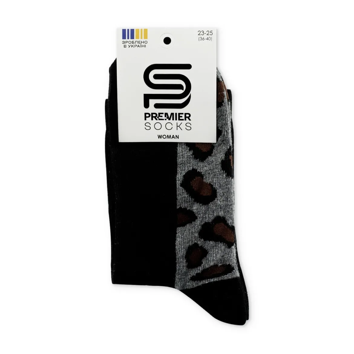 Premier Socks шкарпетки жіночі високі 14В35/1 леопард сірі на стопі чорний р.23-25