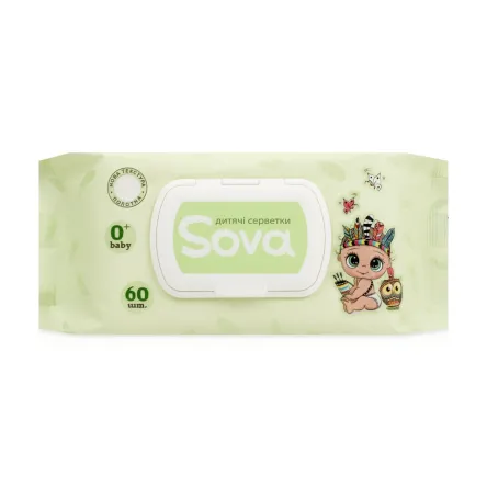 Sova дитячі вологі серветки 0+ ромашка та алое 60 шт.
