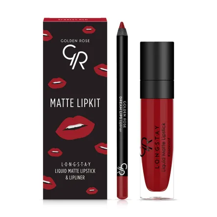 Golden Rose Matte LipKit набір рідка матова помада + олівець Scarlet Red 5.5+1.6г