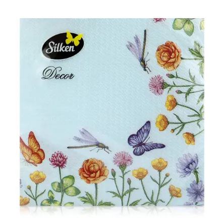 Silken серветки столові 33*33см 2шари квіти з метеликом 16 шт.