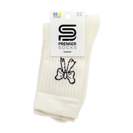 Premier Socks МС шкарпетки жіночі високі 14В35/30 махрові Бантики молочні р.23-25