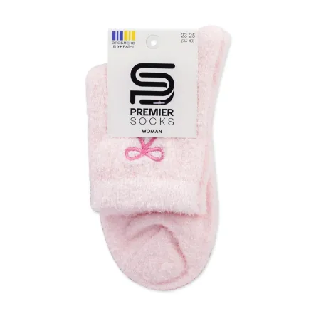 Premier Socks МС шкарпетки жіночі середні 12В25V пухнасті бантик св. рожеві р.23-25