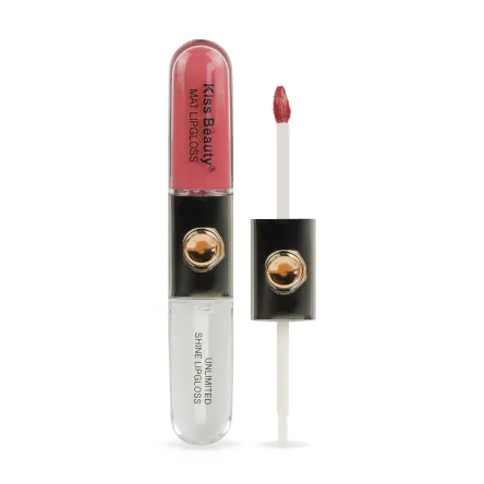 Kiss Beauty Bicolor Lip рідка помада матова + блиск для губ прозорий 2в1