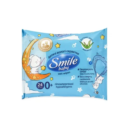 Smile Baby дитячі вологі серветки 0+ екстракт алое 24 шт.
